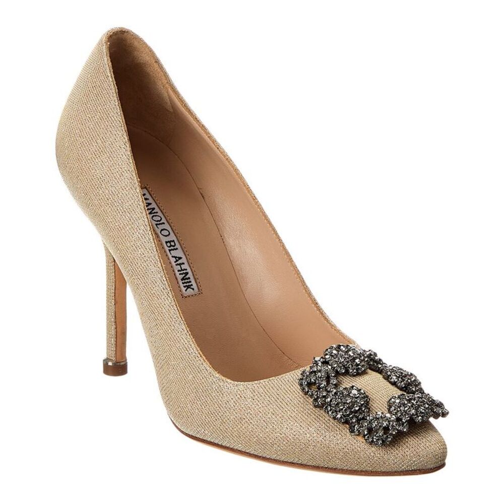 Manolo Blahnik Hangisi 105 Glitter Pump, Gold